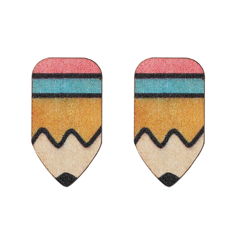 Wholesale Apple Pencil Book Wooden Earrings