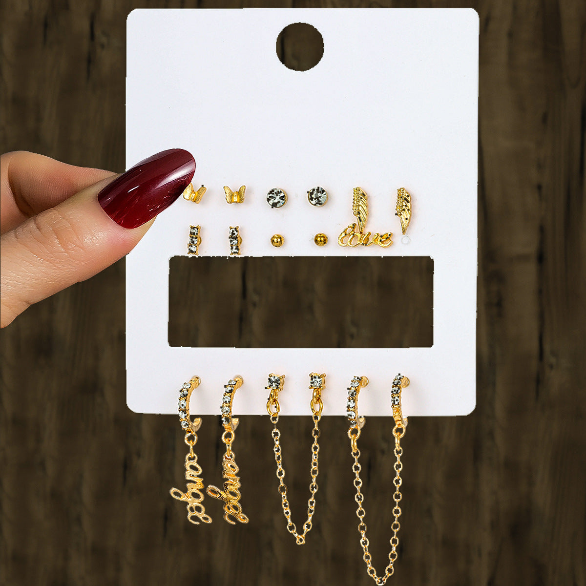 Wholesale 9pcs/set creative  inlaid rhinestone big hoop earrings