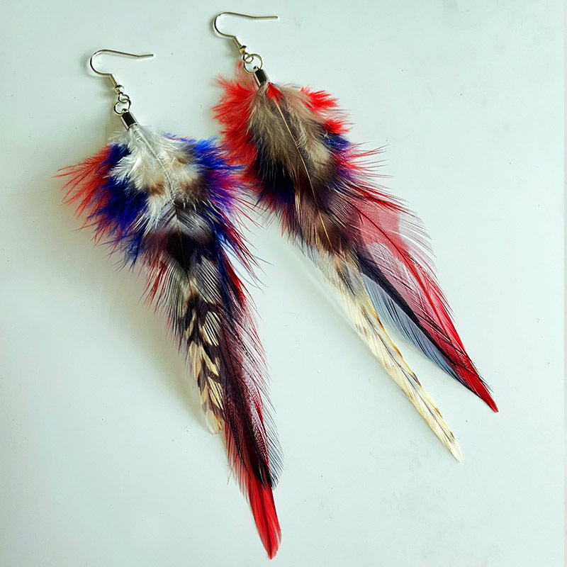 Wholesale  Independence Day earrings American flag  feather shiny leather  earrings