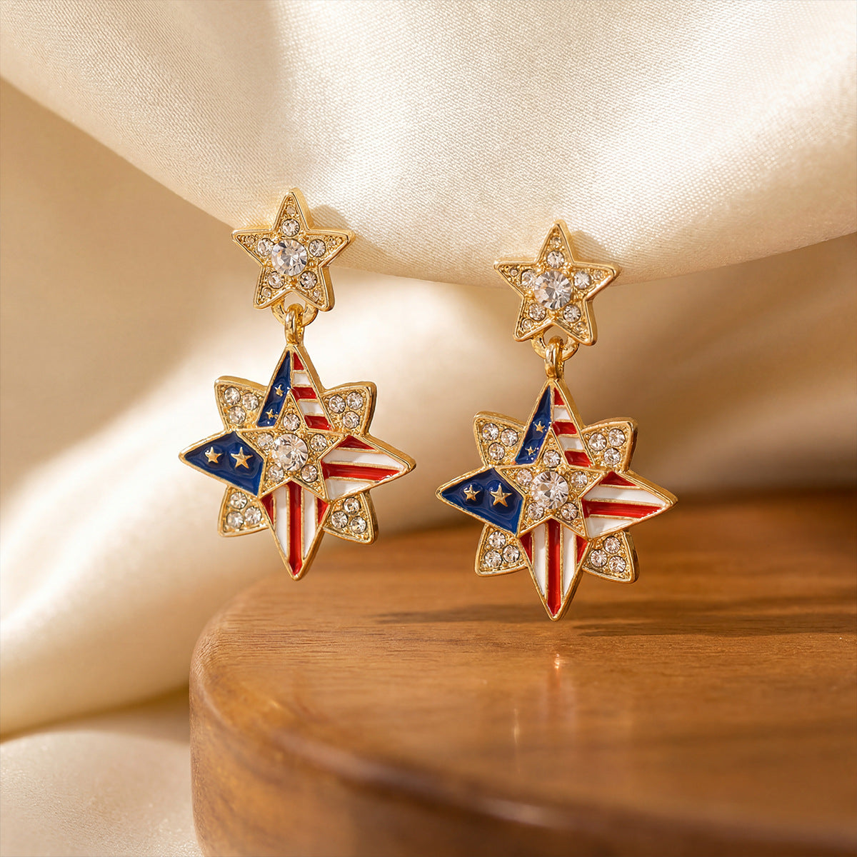 Wholesale USA Independence Day Star Heart Rhinestone Drop Earrings,  Zinc Alloy Fashion Jewelry Accessory for Party Gift Boutique Resale