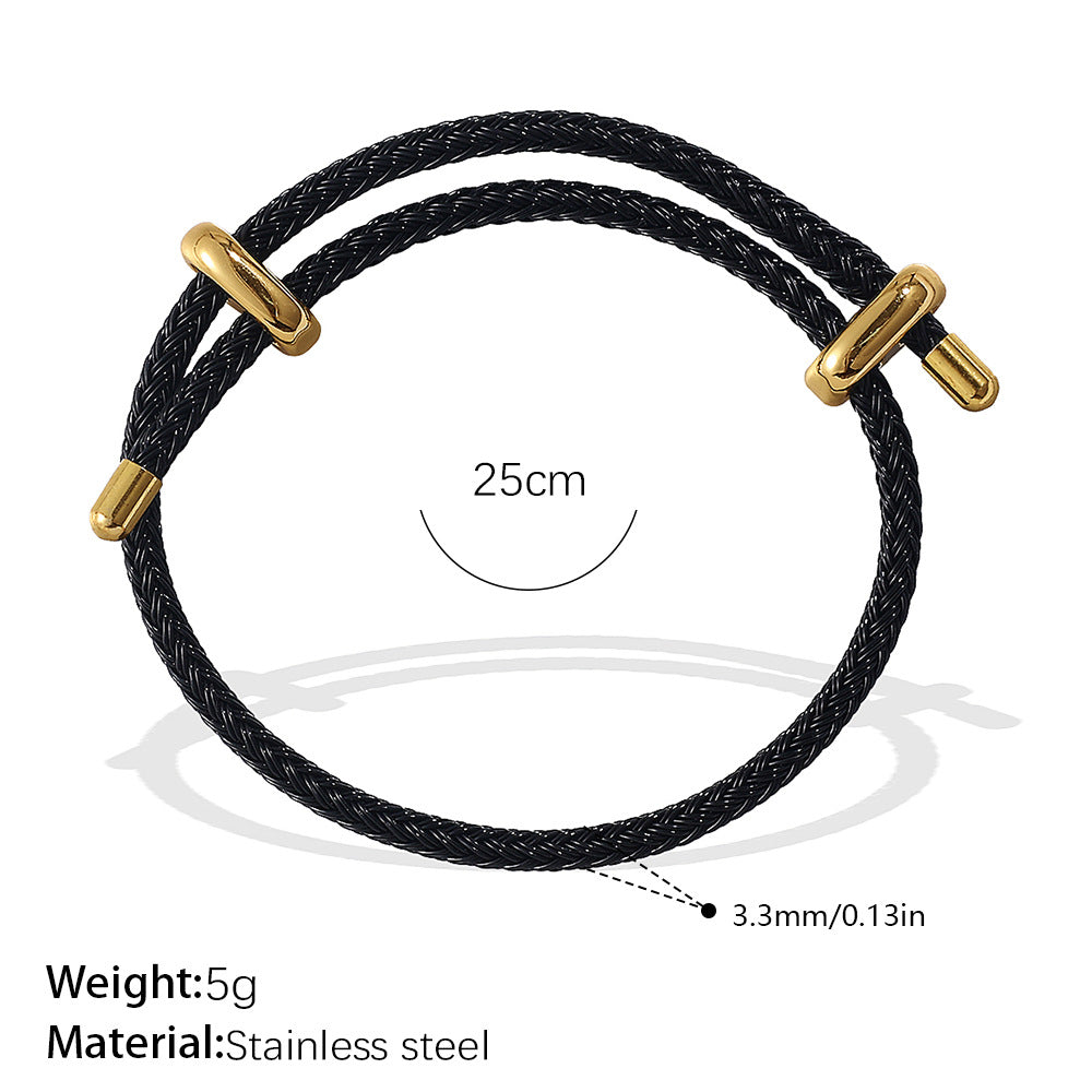 Wholesale Cross-Border European and American Popular Adjustable Rope Multi-Pendant Bracelet DIY Stainless Steel Plated 18K Gold Bracelet Accessible Luxury Model