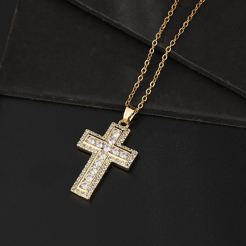 Wholesale Retro Punk Gold Plated Rhinestone Cross Necklace For Women Fashion Accessory Gift
