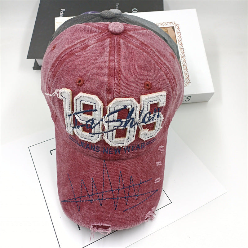 Wholesale Washed Embroidered Baseball Cap Number Mark Hole Casual Hat ACC-HT-Daod005