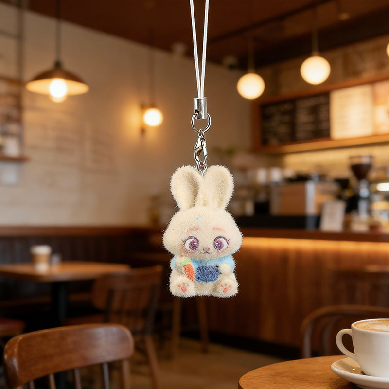 Wholesale Cartoon 3D flocked keychain student mobile phone charm