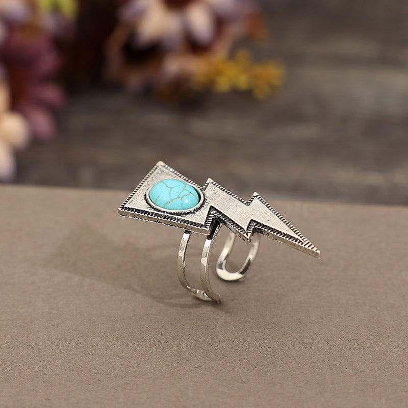 Wholesale Alloy Electroplated Retro Lightning Turquoise Ring,  Chic Fashion Accessory