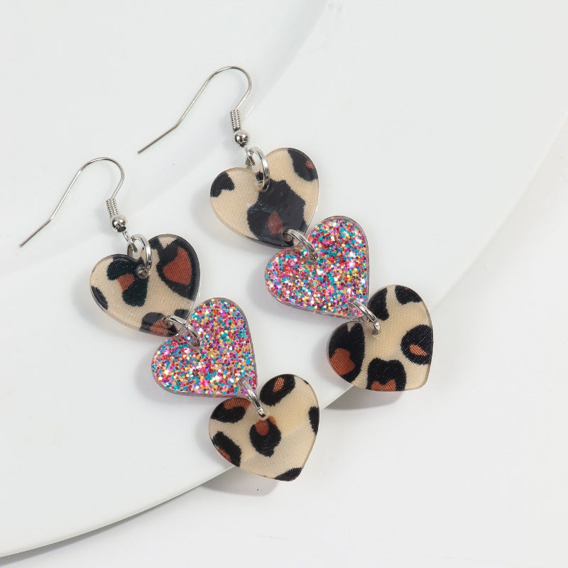 Wholesale  Valentine's Day Love Stitching Multi-layer Peach Acrylic  Earrings