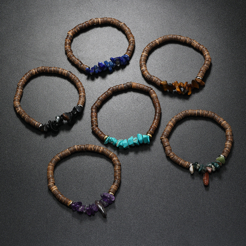 Wholesale 3pcs nut Shell Wood Bead Turquoise Bracelet