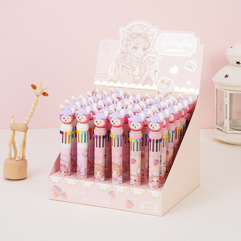 Wholesale  Multi-color Ballpoint Pen Multi-function Pen Cartoon Cute Ten-color Ballpoint Pen