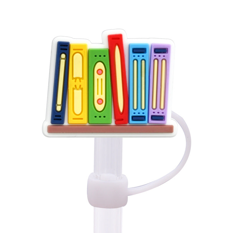 Wholesale Random 100pcs Learning Bookworm Series 8/10mm PVC Soft Straw Tube Cap