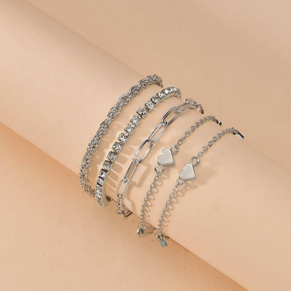 Wholesale 6Pcs Boho Minimalist Multi Layer Chain Bracelets For Women Electroplated Zinc Alloy Fashion Jewelry Accessory Great For Gift
