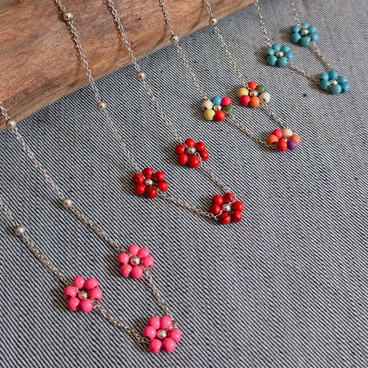 Wholesale Summer Pink Stone Flower Choker Necklace For Women Fashion Jewelry Gift