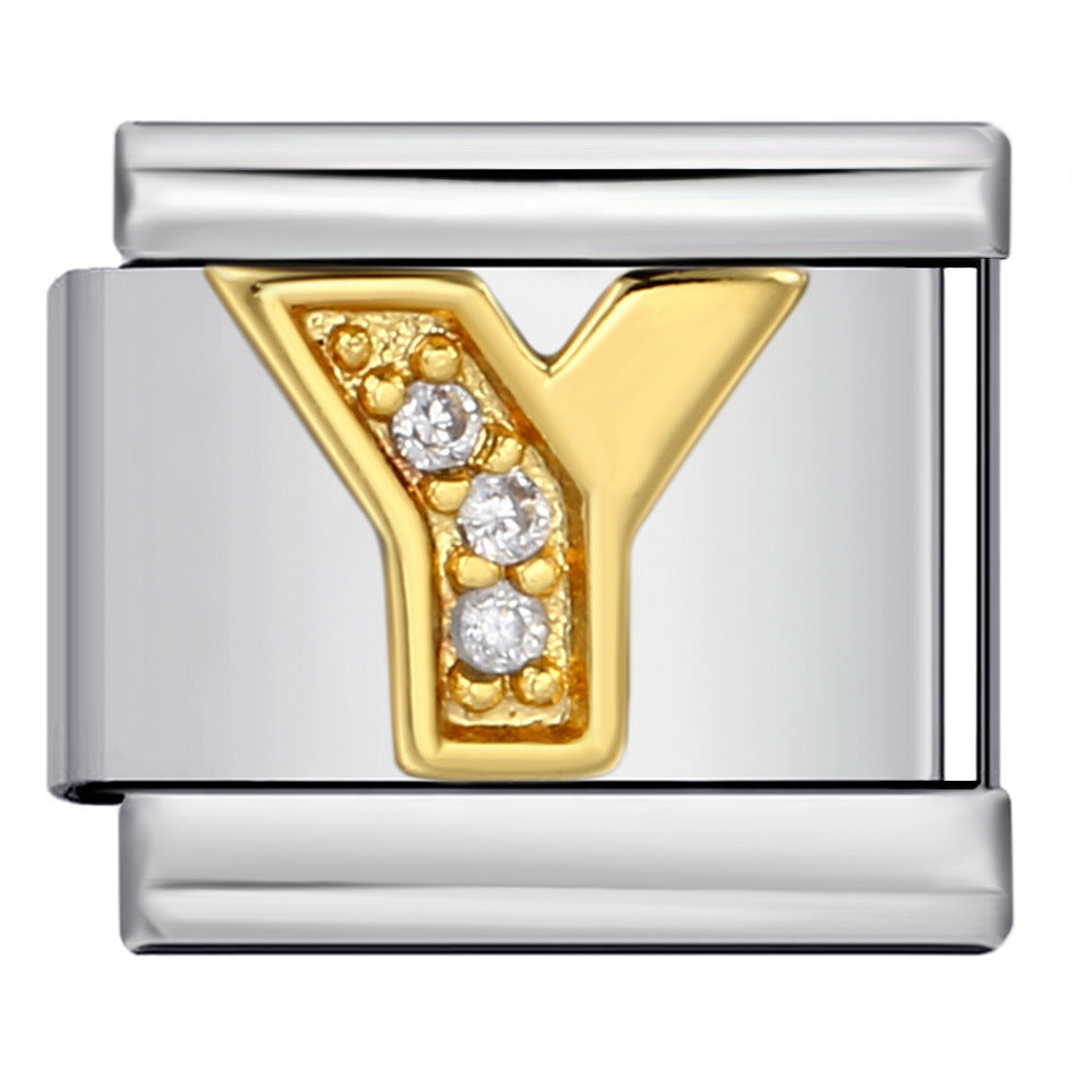 Wholesale  Italian module  stainless steel with diamond letters DIY bracelet