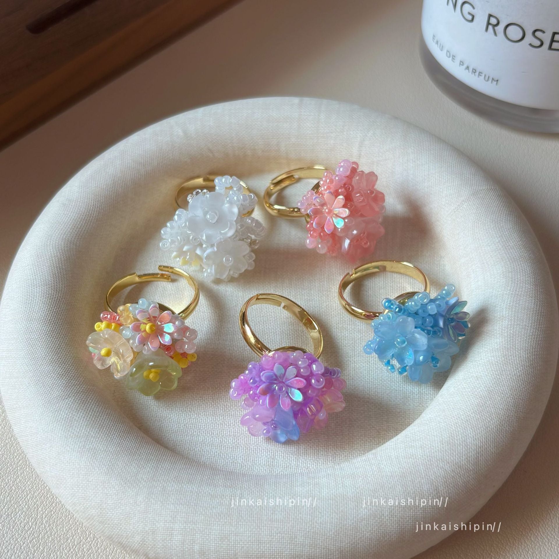 Wholesale Summer  Handmade Beaded Hydrangea Flower Ring