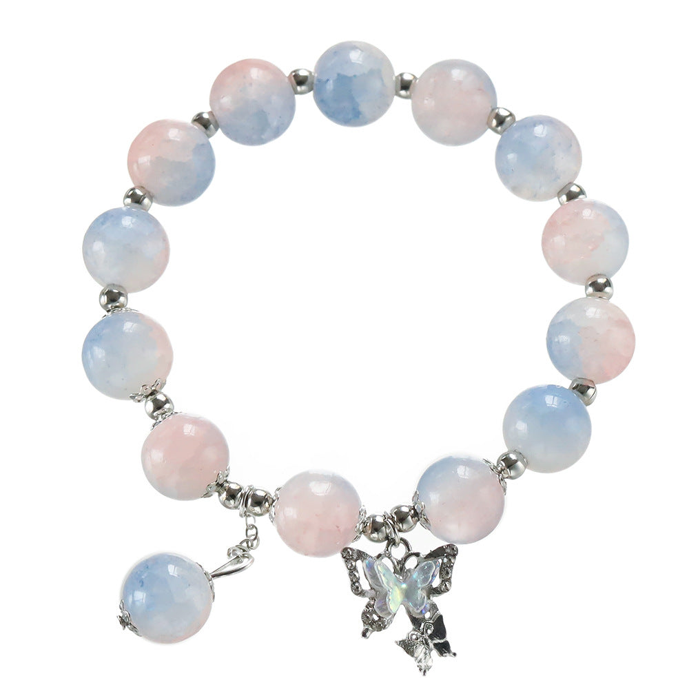 Wholesale Blue Butterfly Artificial Crystal Beaded Bracelet Chinese Style Chic Fashion Accessory Travel Souvenir Gift