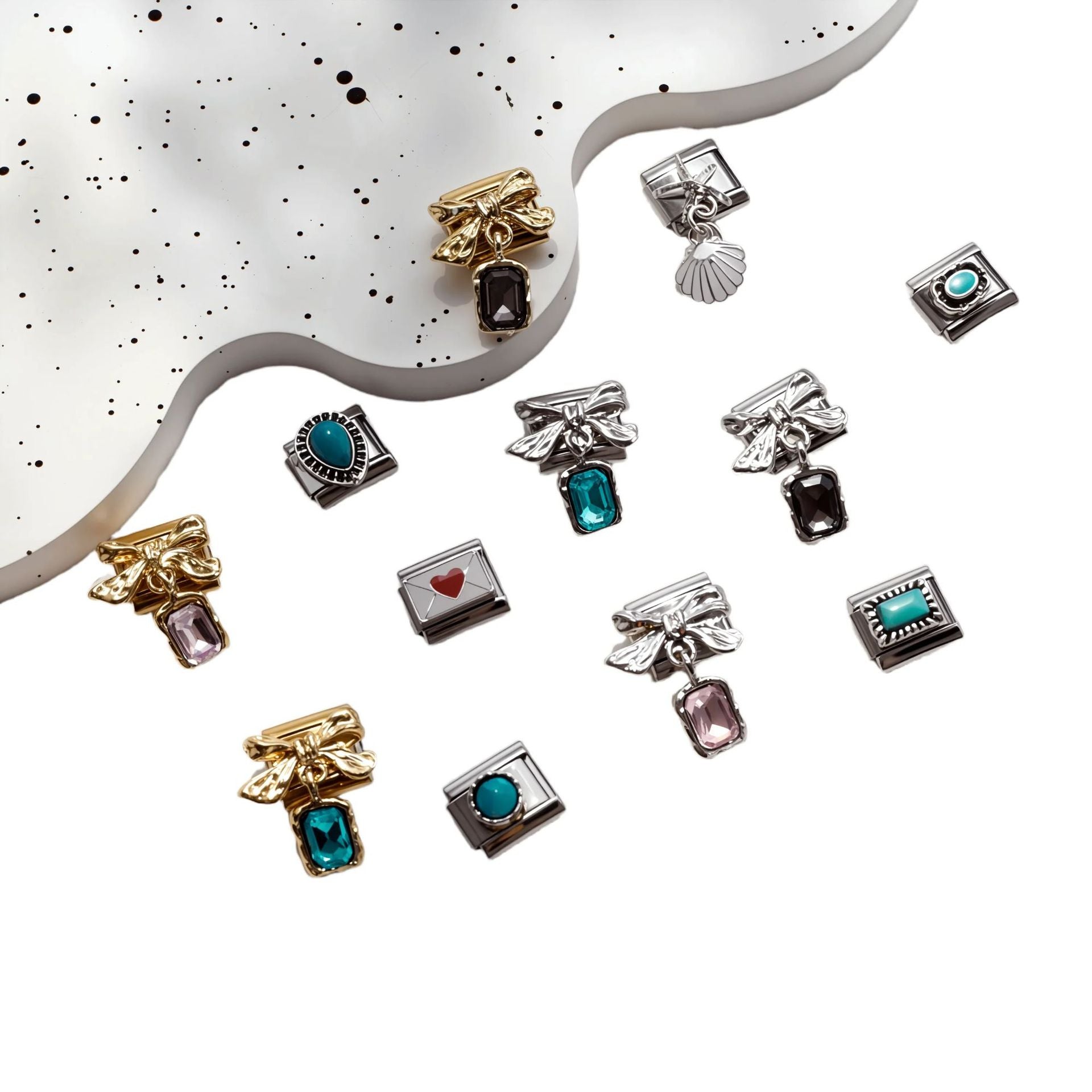 Wholesale  5pcs Italian Charm Bracelet 9mm DIY Bow  Gemstone Envelope  Creative Stainless Steel Composable Bracelet