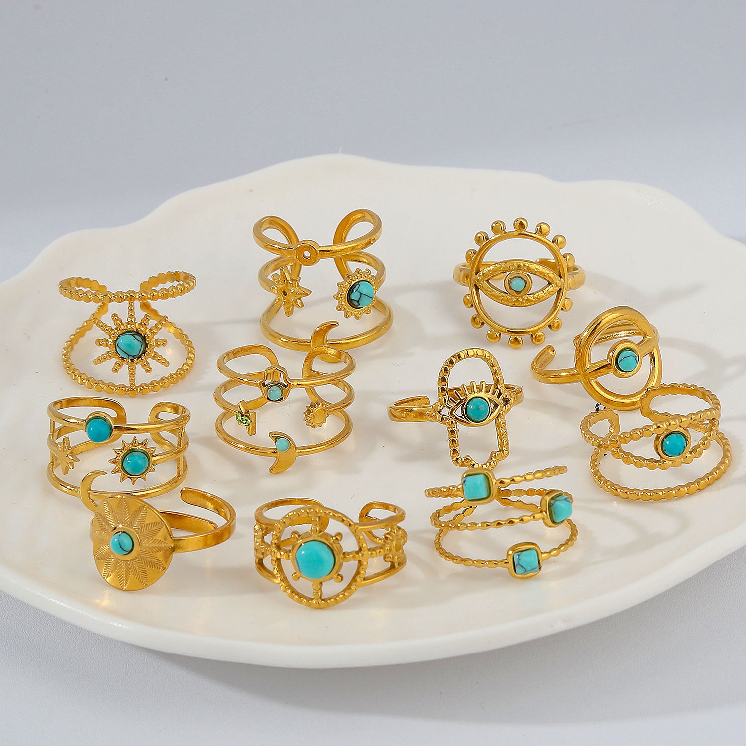 Wholesale Turquoise Star Moon Open Ring Stainless Steel Women S Chic Fashion Accessory