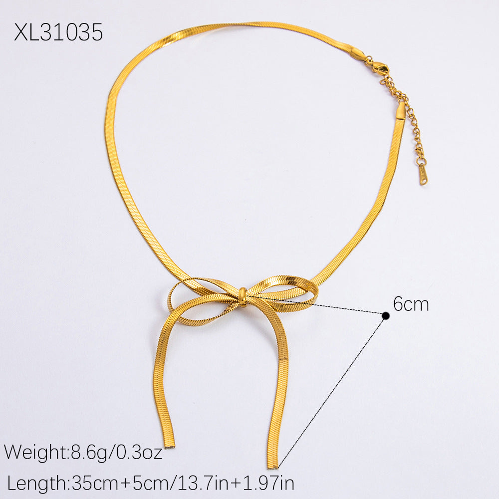 Wholesale 18K Gold Stainless Steel Bow Pearl Necklace Bracelet Set ACC-NE-YuHui009