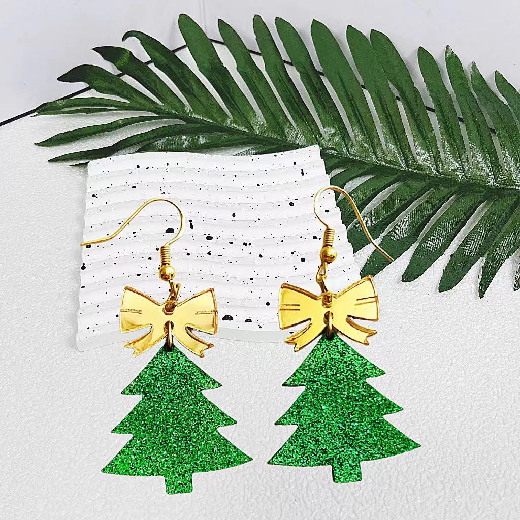 Wholesale Christmas Tree Glitter Acrylic Stitching Earrings ACC-ES-AnDao041