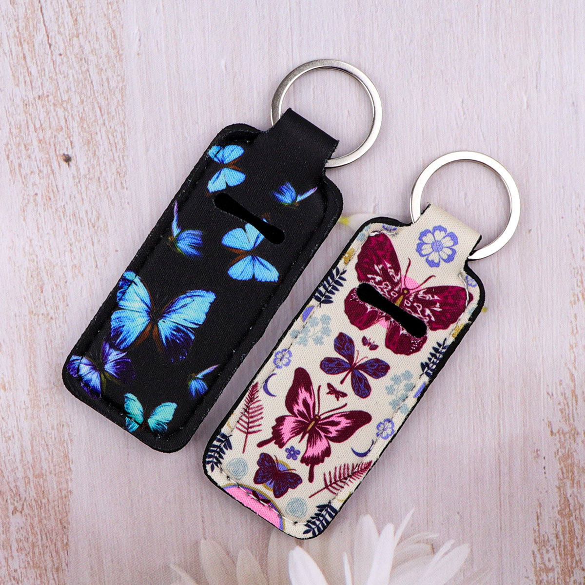 Wholesale 6pcs Cartoon Butterfly Lipstick Protective Case Keychain
