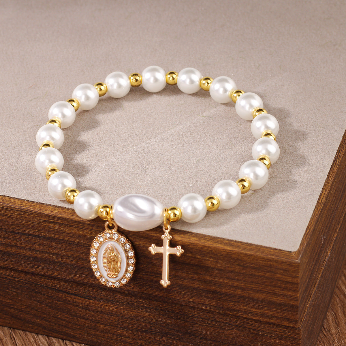 Wholesale 2PCS Blue and white porcelain ceramic man-made pearl cross bracelet
