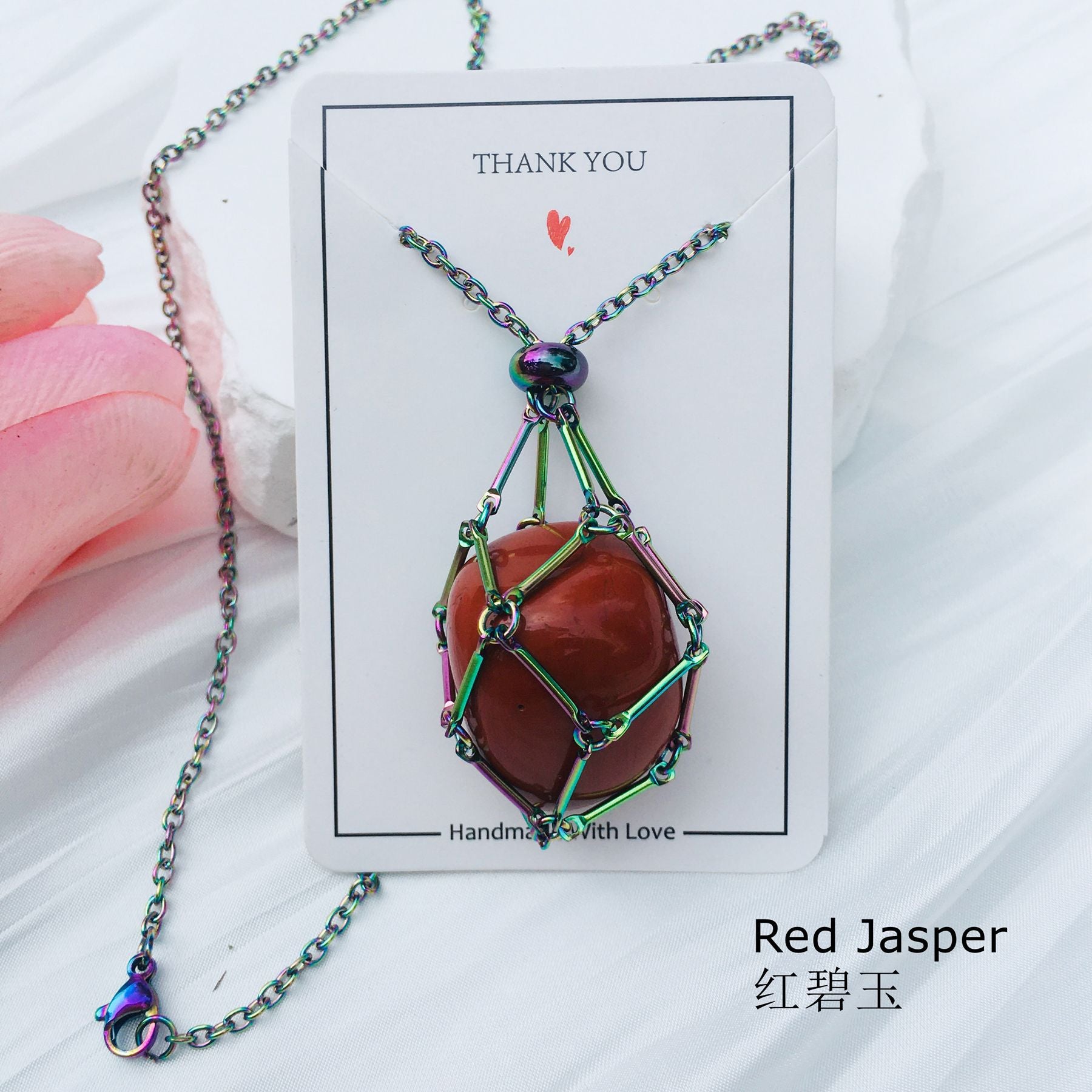 Wholesale Crystal Natural Stone Electroplated Color Bamboo Adjustable Metal Mesh Necklace ACC-NE-RongGuan002