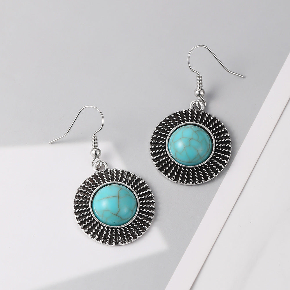 Wholesale  turquoise round earrings ear hook jewelry