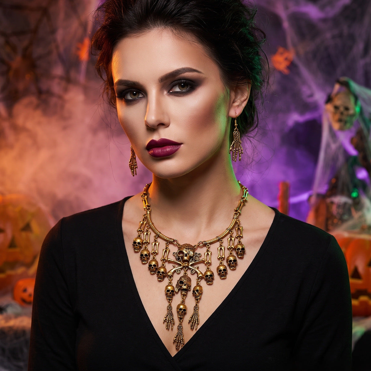 Wholesale Retro  Skull Tassel Necklace Antique Gold Fashion Accessory