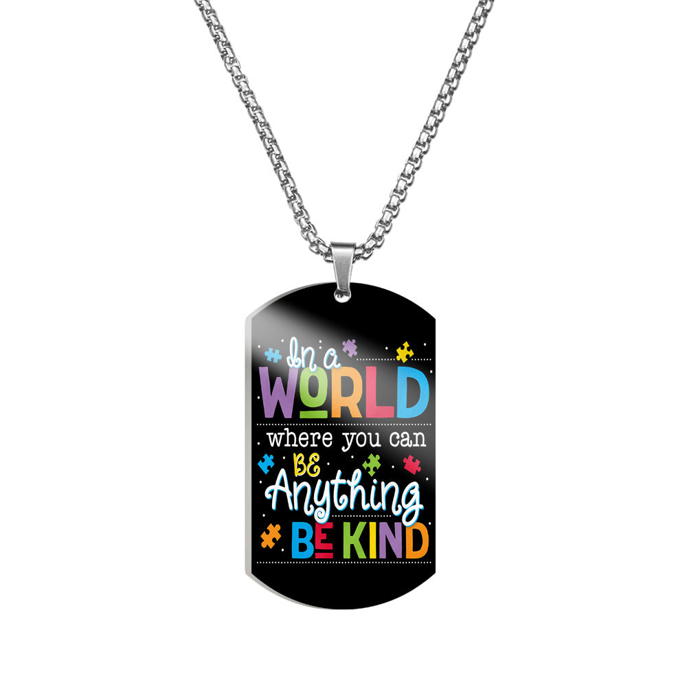 Wholesale Autism Puzzle Color Printed Pendant Stainless Steel Necklace ACC-NE-HuanYu001