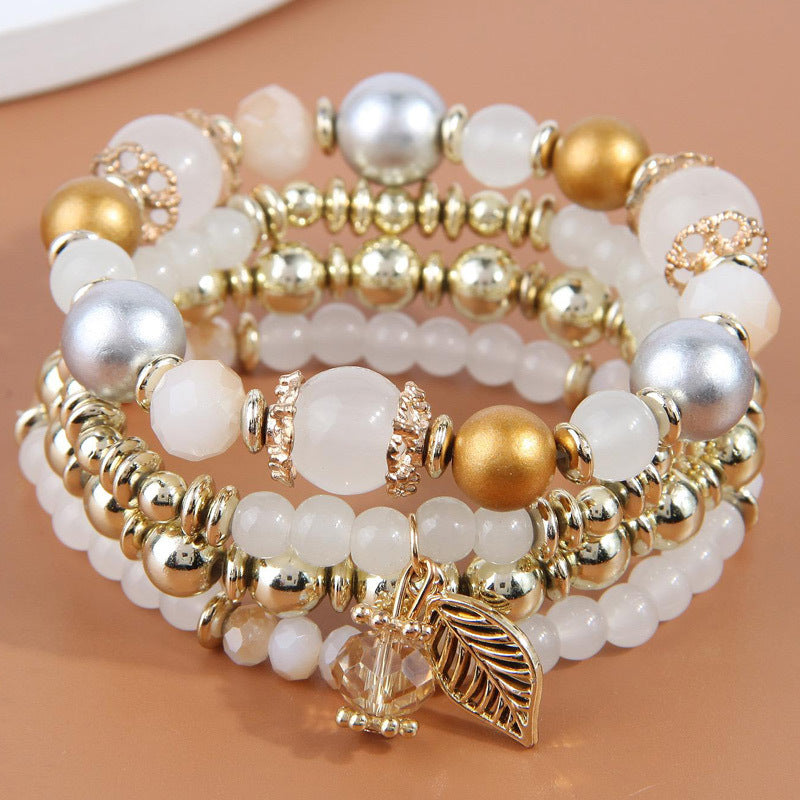 Wholesale Branch and Leaf Crystal Bead Pendants Versatile Multi-layered Bead Bracelets Layered Bracelet Set ACC-BT-Weiy021