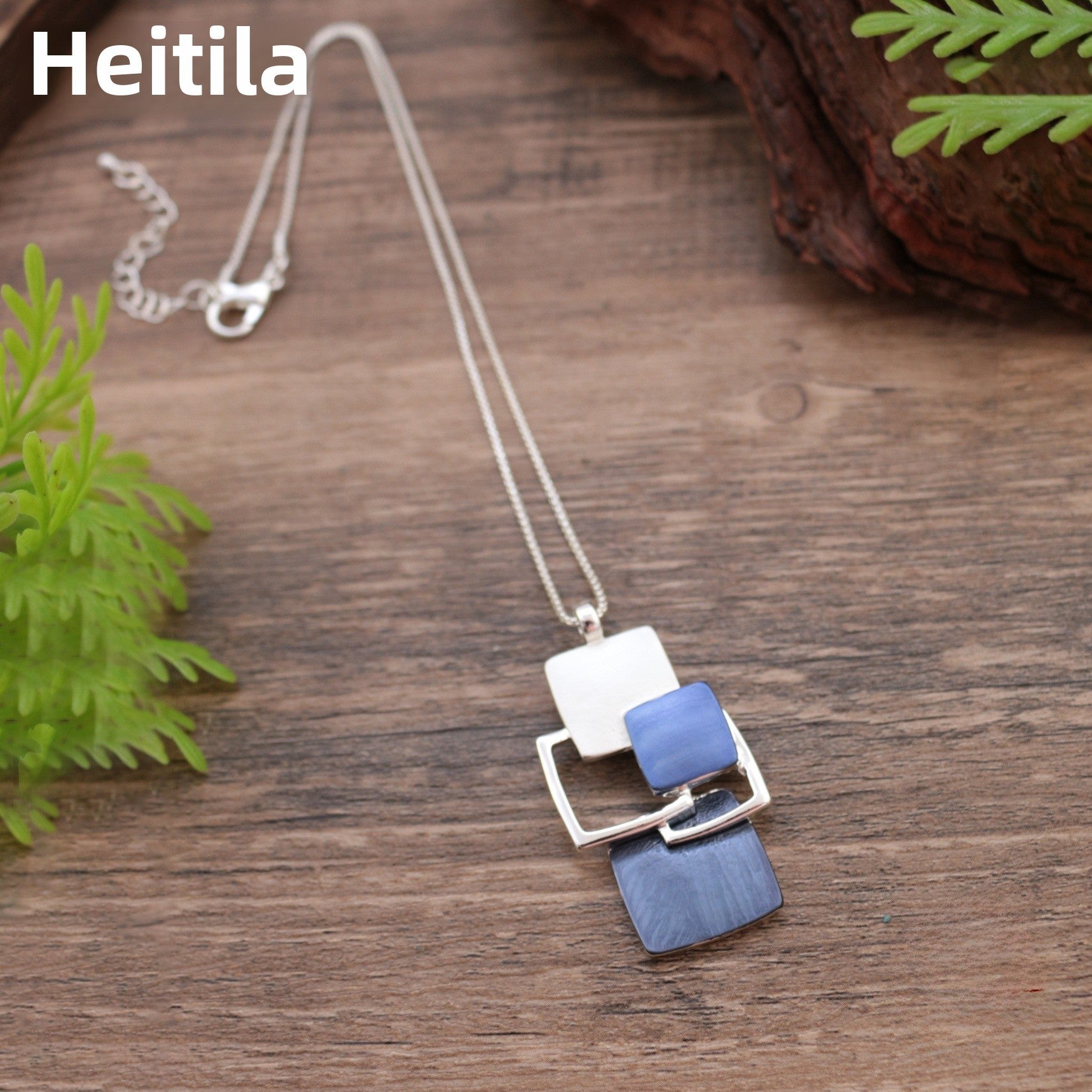 Wholesale Irregular Square Blue Painted Hollow out Alloy Necklace