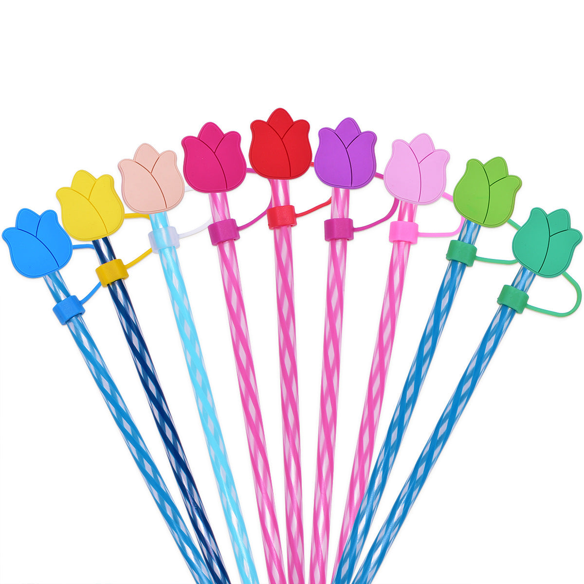 Wholesale Random 100pcs Tulip Straw Tube Cap 10mm Soft Glue Straw Decoration Straw Cover ACC-SCR-RYY036