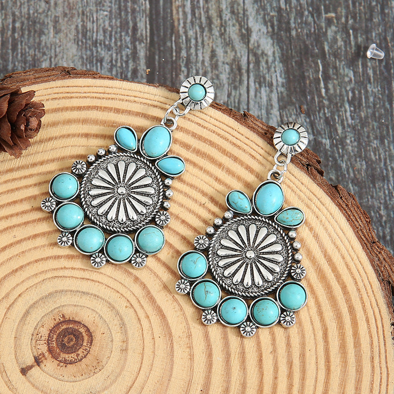 Wholesale Alloy Retro Bohemian Turquoise Celtic Earrings Party Wear Fashion Accessory