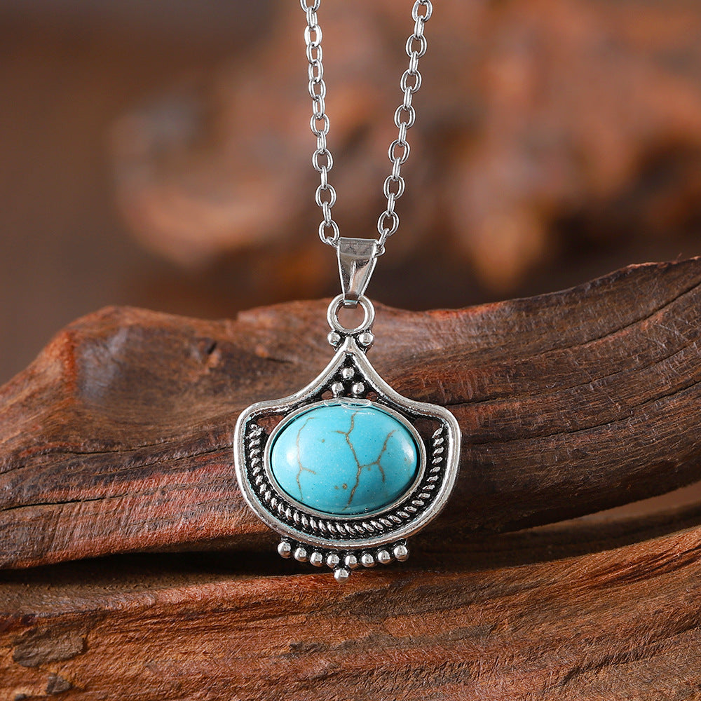 Wholesale Zinc Alloy Geometric Oval Gemstone Drop Earrings And Necklace Set Fashion Jewelry Accessory For Boutique Resale