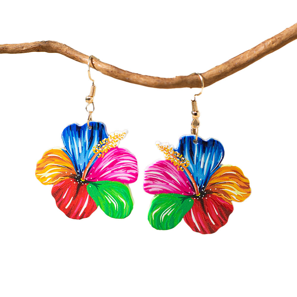 Wholesale Painted Holiday Style Flower Earrings Acrylic Earrings ACC-ES-XLH003