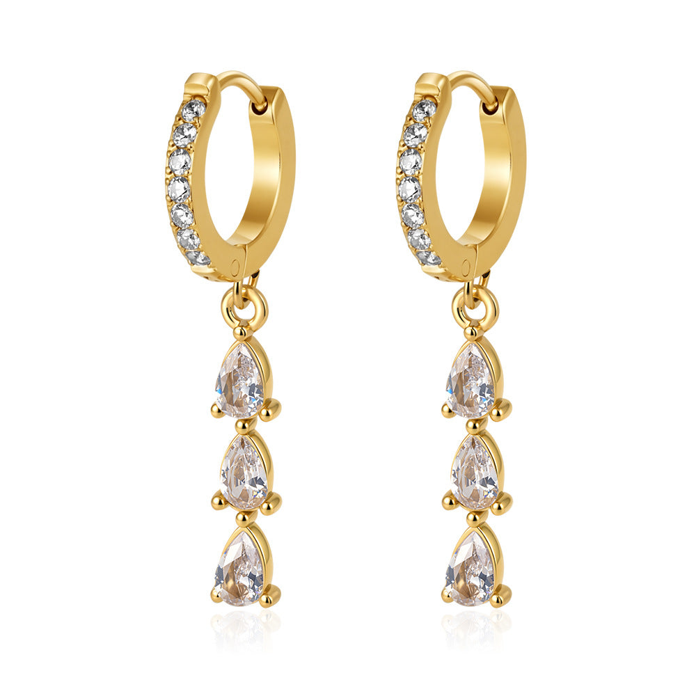 Wholesale Vintage Stainless Steel Pearl Drop Earrings with Rhinestones