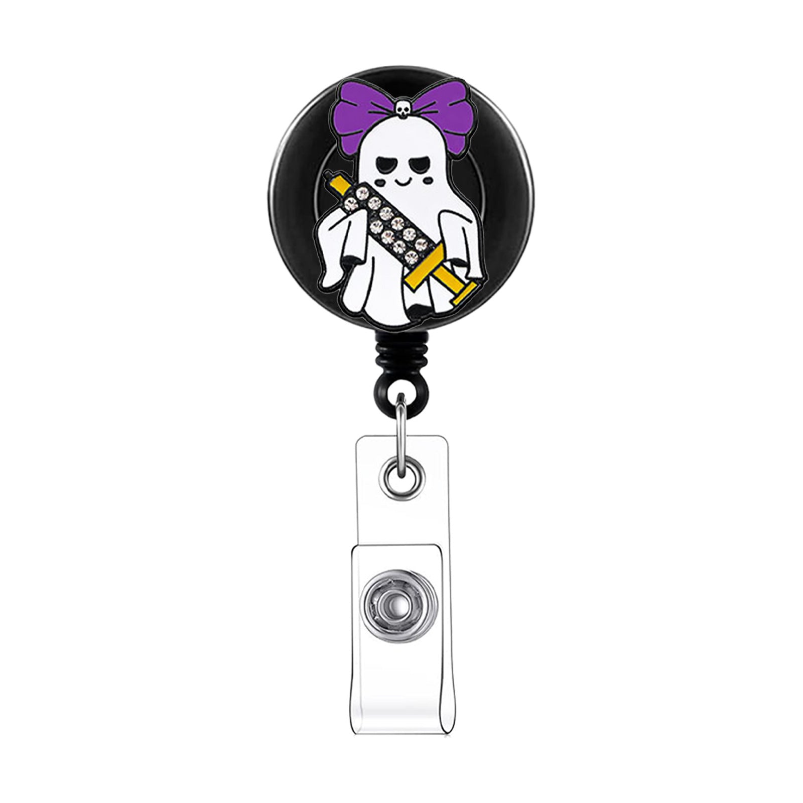 Wholesale  Ghost Witch Hat Retractable Badge Reel Clip with Pink Cap,  Fashion Accessory for Ladies,  Stylish Gift for Party