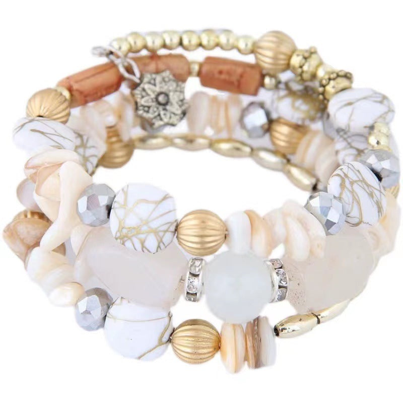 Wholesale Boho Style Kauri Crystal Mixed Multi-layered Bracelet Layered Bracelet Set ACC-BT-Weiy020