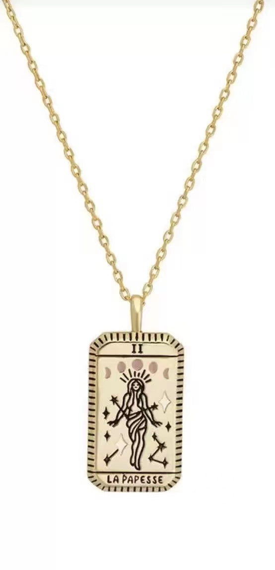 Wholesale  Tarot Pendant Necklace Retro Ethnic Commemorative Painting Oil Pendant