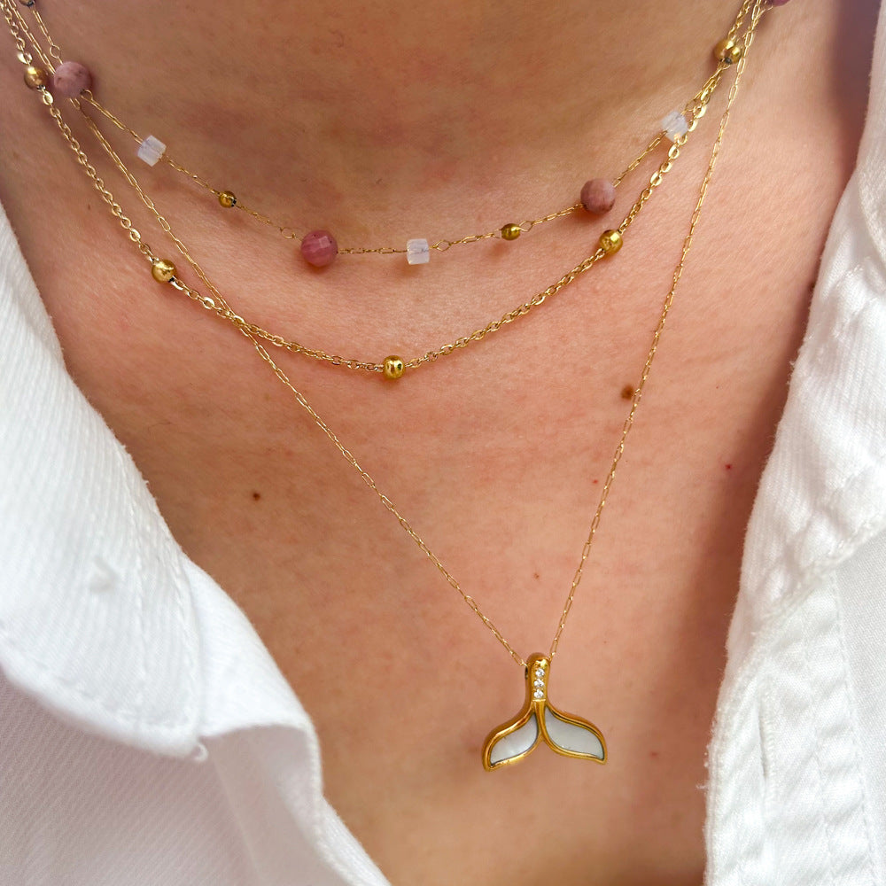 Wholesale Stainless Steel Handmade Natural Stone Beaded Stacking Necklace