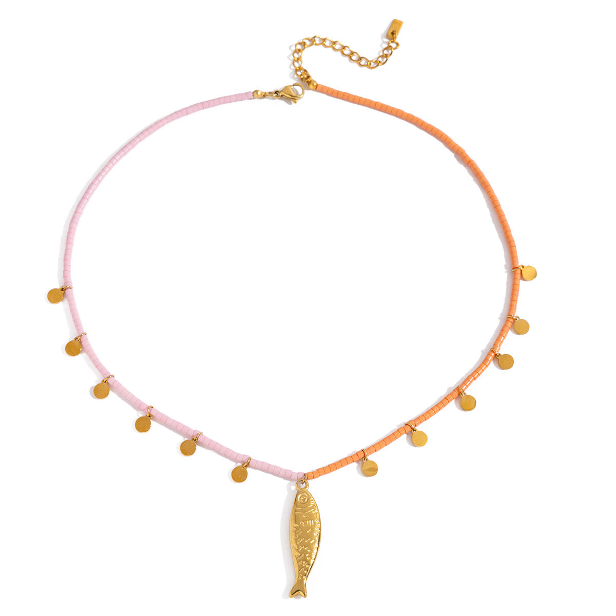 Wholesale 18K Gold Stainless Steel Rice Bead Fish Pendant Necklace