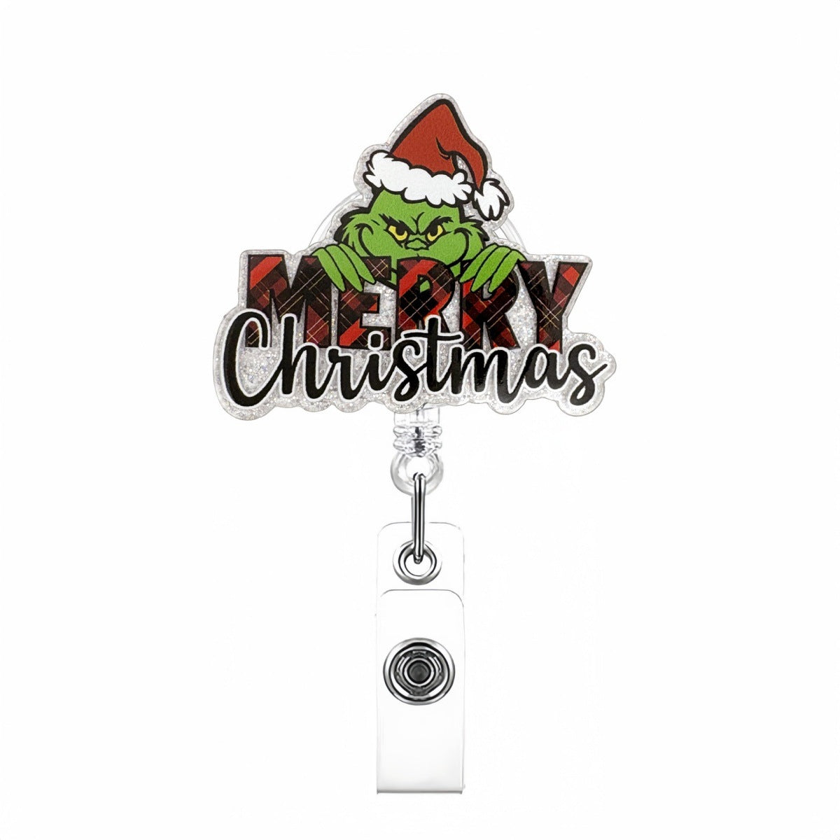 Wholesale easy-pull snap fastener acrylic Christmas green monster Badge Reels