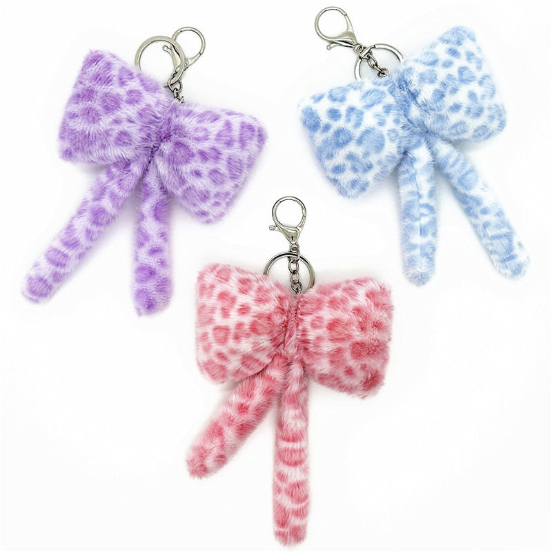 Wholesale Plush Bow Keychain Leopard Print Korean Cute Bag Charm Boutique Resale