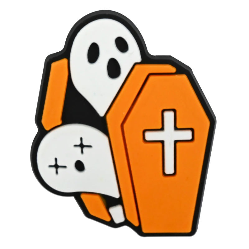 Decorazione casuale all'ingrosso della fibbia della scarpa in gomma morbida in PVC serie zucca da 100 pezzi