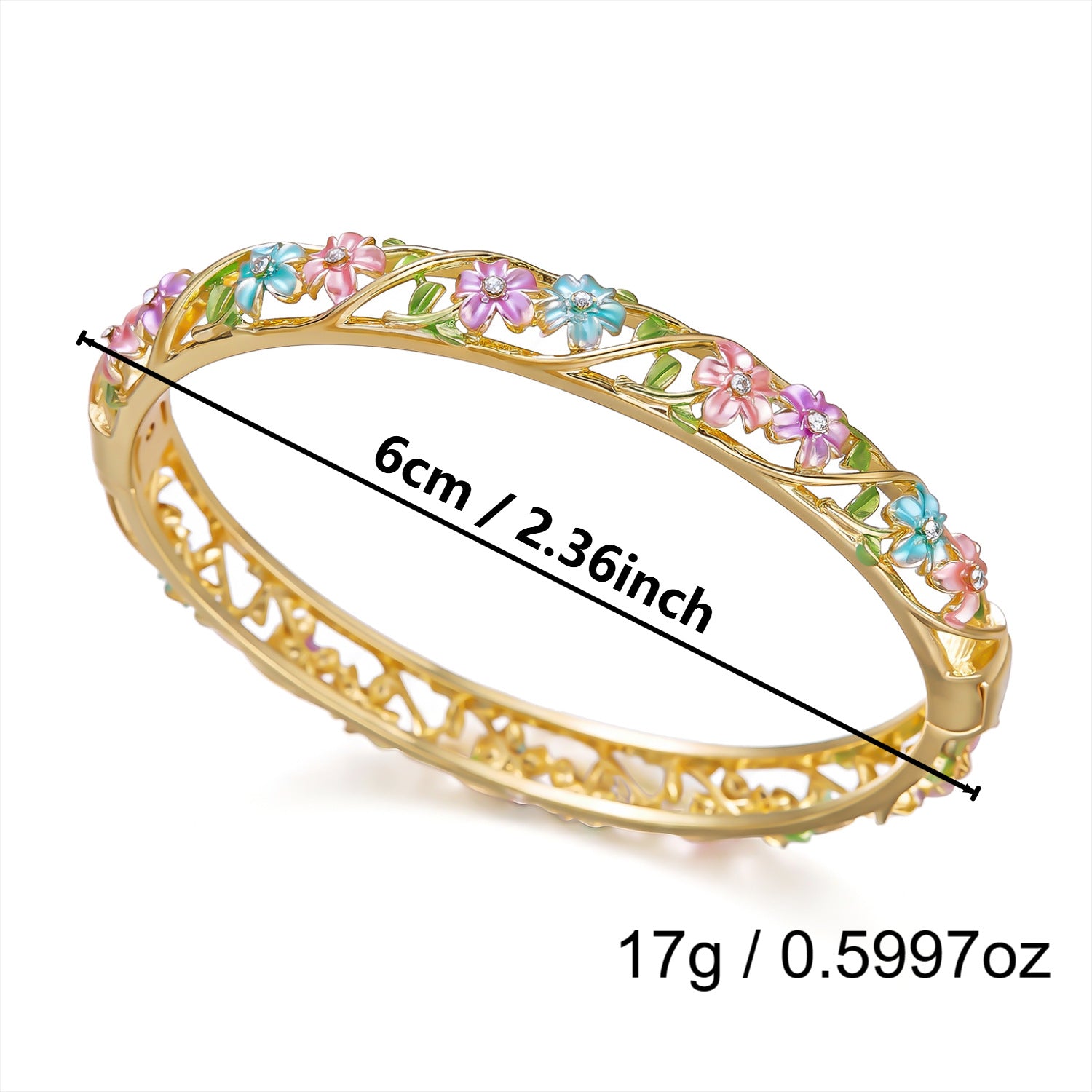 Wholesale Retro Enamel Flower Open Bangle For Women Hollow Out Copper Jewelry Accessory Boutique Resale Party Gift