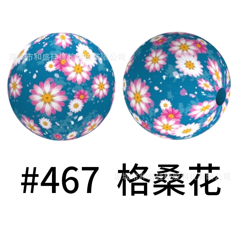 Wholesale 50pcs 15mm Western Style Leopard Skull Color Aztec Printed Silicone Balls Beads ACC-BDS-HeSheng001