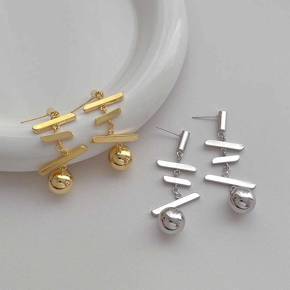 Wholesale long tassel ball s925 silver needle geometric earrings