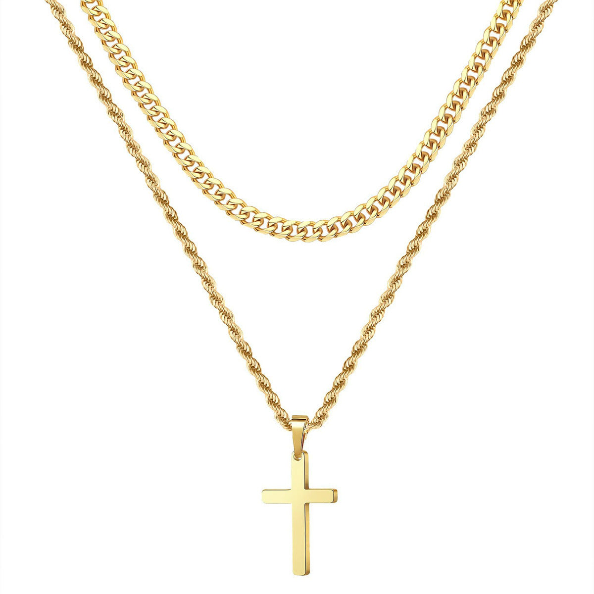 Wholesale  gold cross stainless steel double-layer necklace