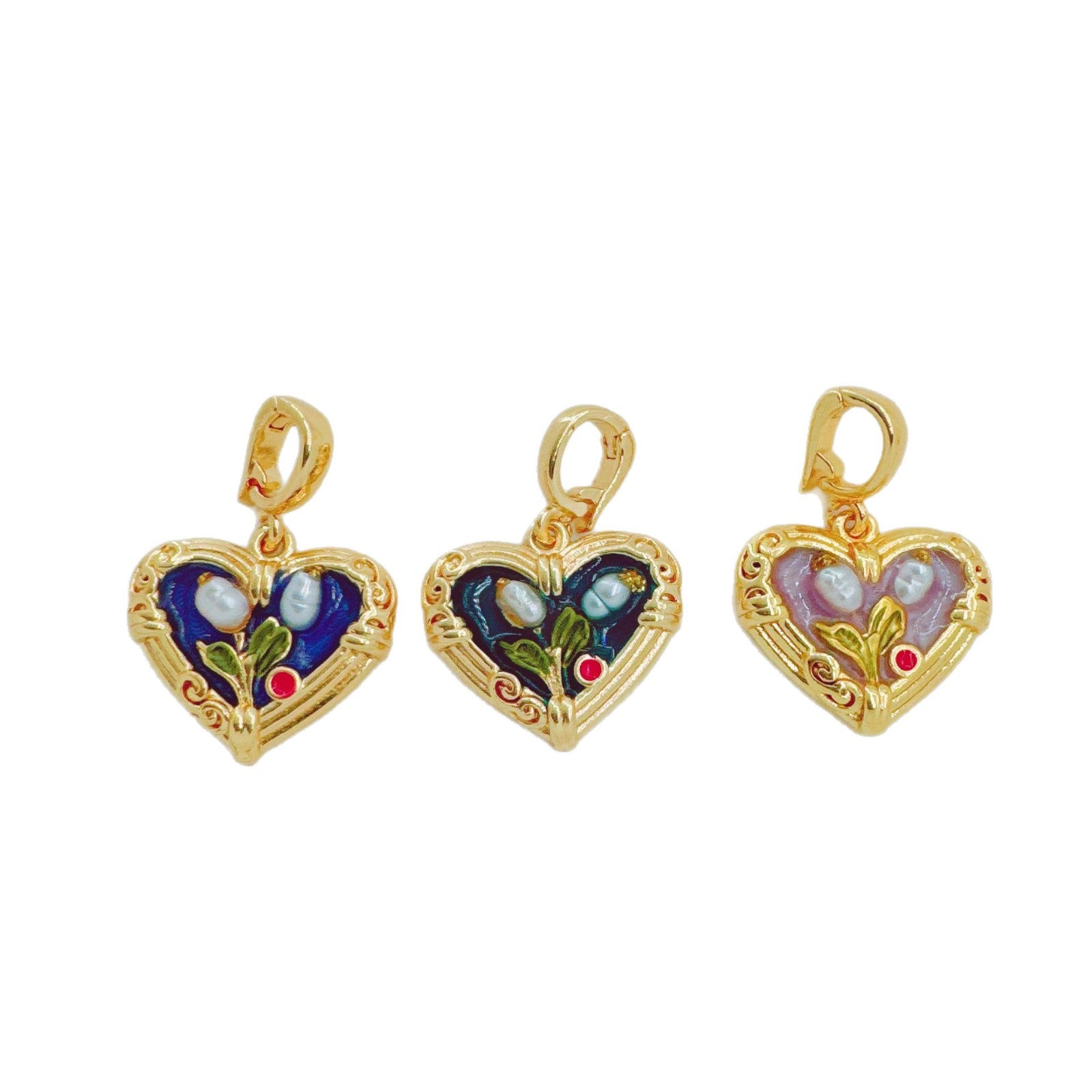 Wholesale Vintage Heart Pendant Natural Pearl Gold-Plated Copper Jewelry Accessory for Resale