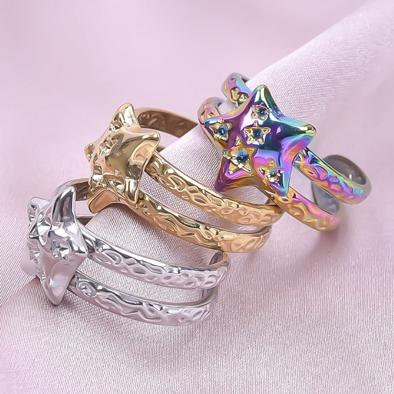 Wholesale Stainless Steel Open Adjustable Star Ring