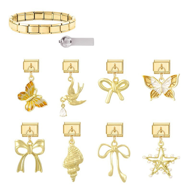 Wholesale Italian Charm Bracelet 9mm DIY Splicing Bow Series Stainless Steel Composable Bracelet